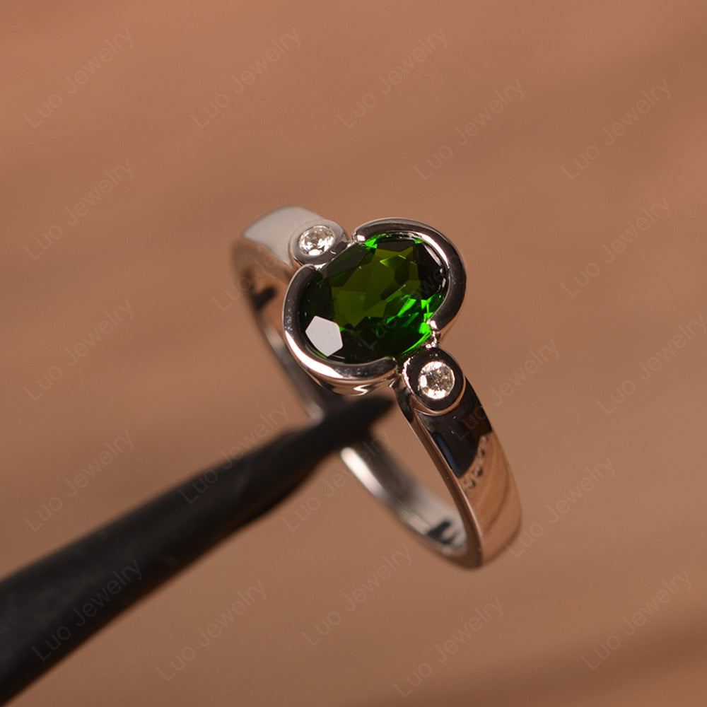 Vintage Diopside Ring Oval Bezel Set Ring - LUO Jewelry
