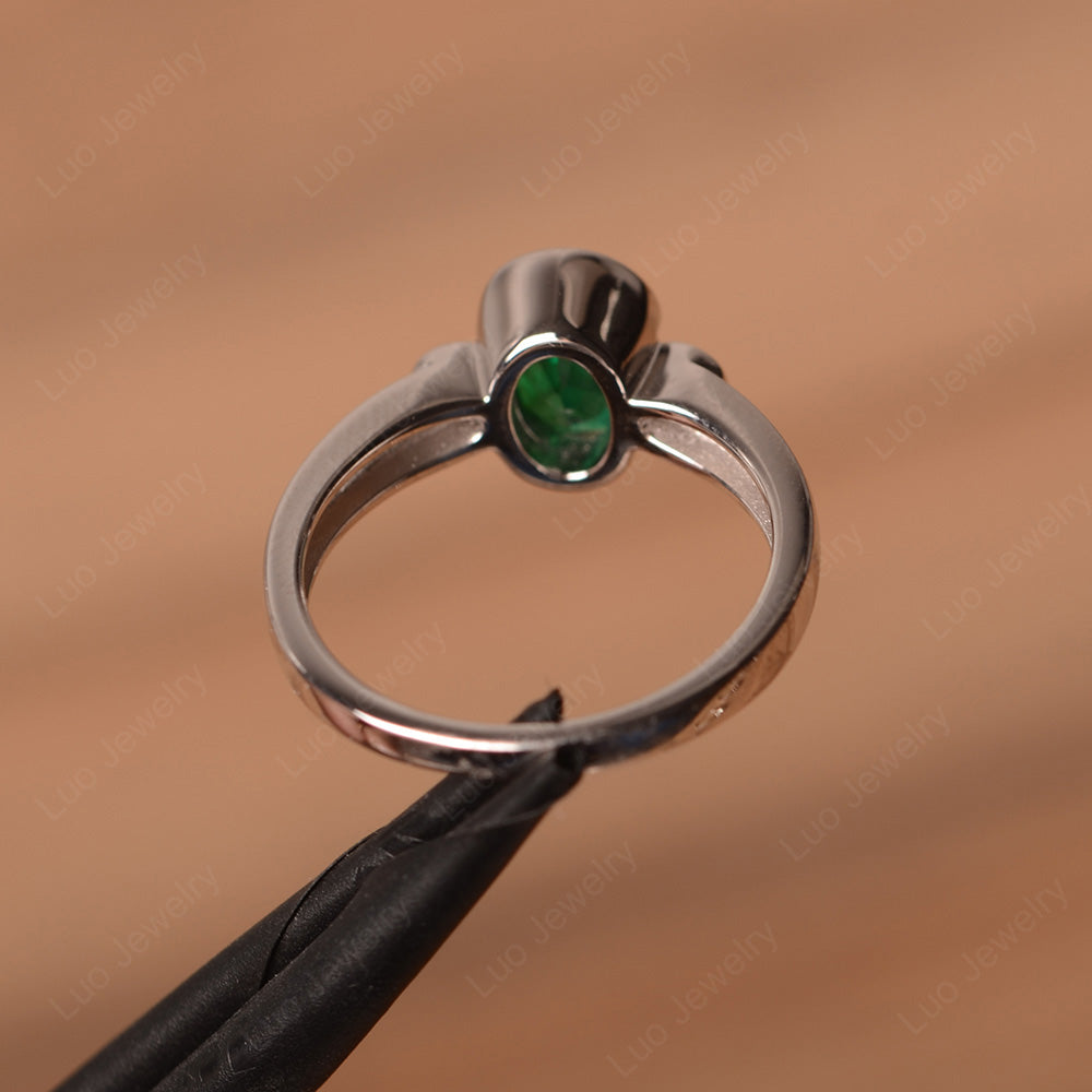 Vintage Lab Emerald Ring Oval Bezel Set Ring - LUO Jewelry
