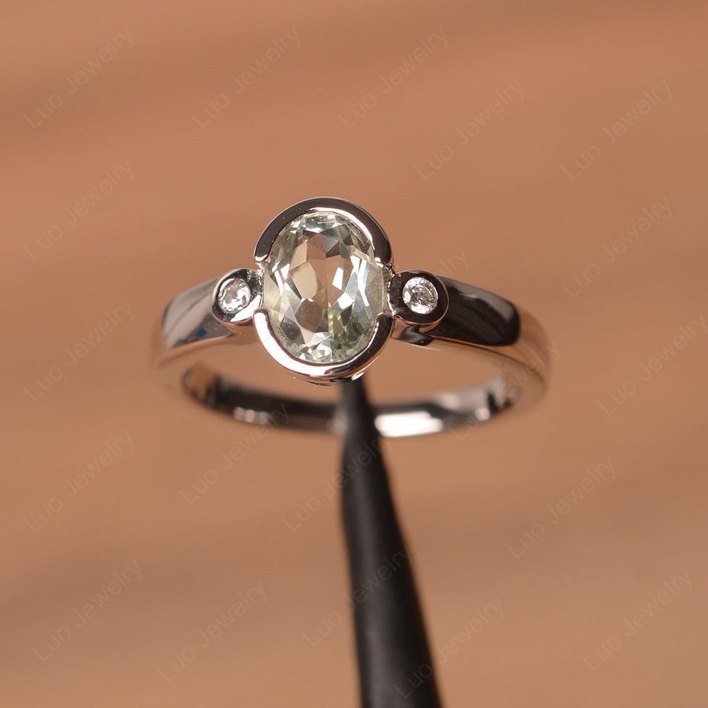 Vintage Green Amethyst Ring Oval Bezel Set Ring - LUO Jewelry