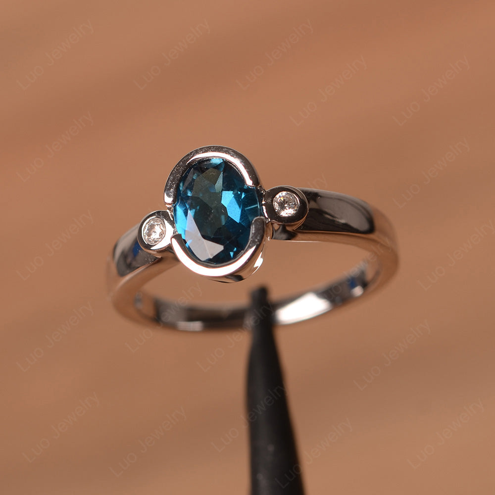 Vintage London Blue Topaz Ring Oval Bezel Set Ring - LUO Jewelry