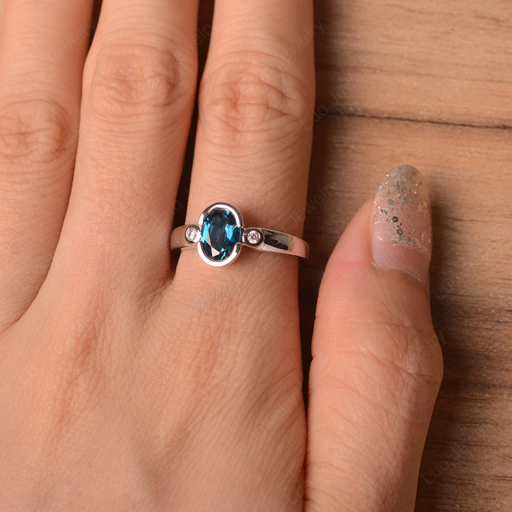Vintage London Blue Topaz Ring Oval Bezel Set Ring - LUO Jewelry