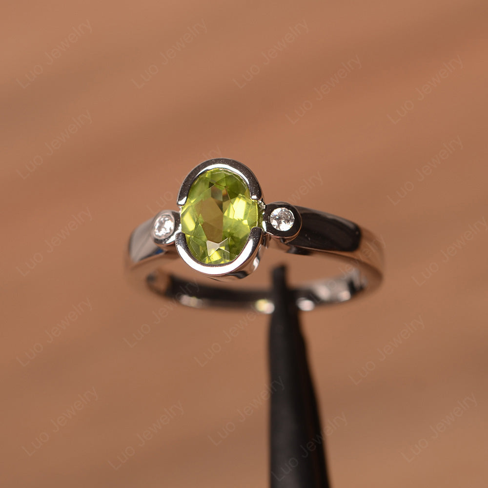Vintage Peridot Ring Oval Bezel Set Ring - LUO Jewelry