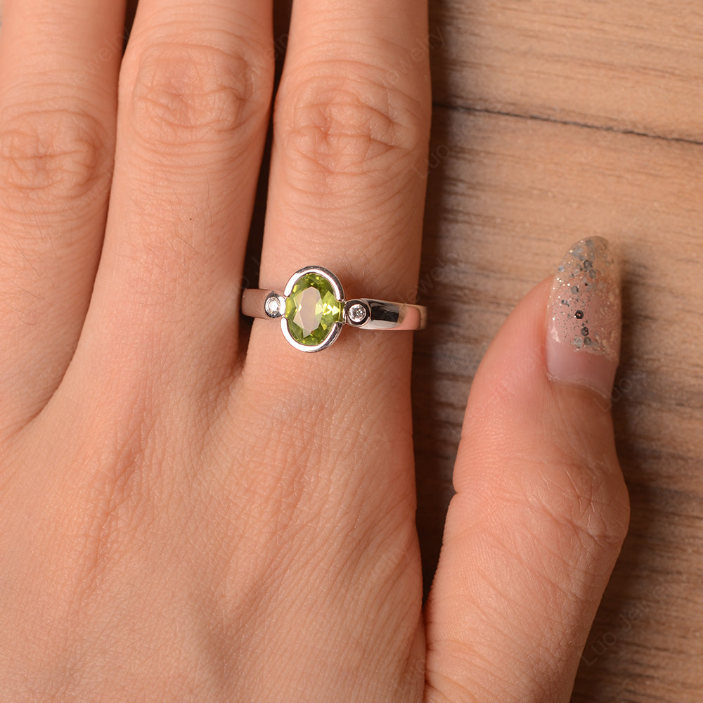 Vintage Peridot Ring Oval Bezel Set Ring - LUO Jewelry