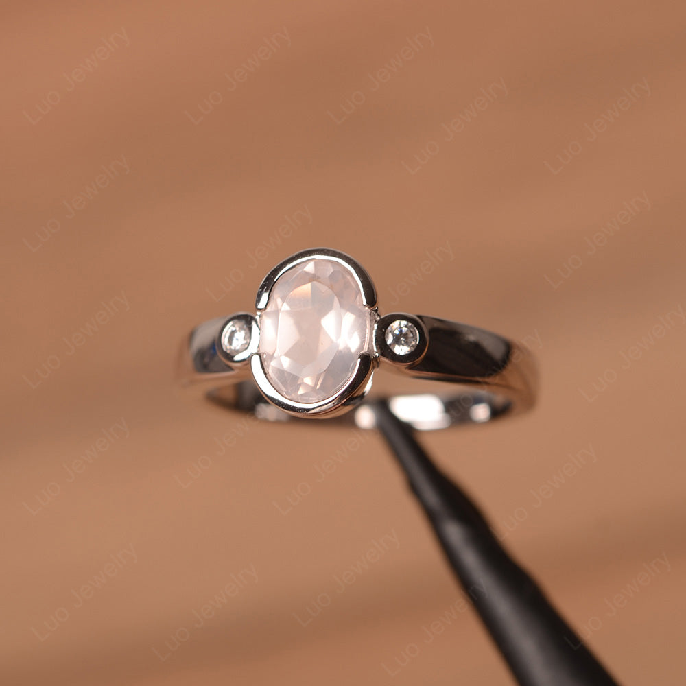 Vintage Rose Quartz Ring Oval Bezel Set Ring - LUO Jewelry