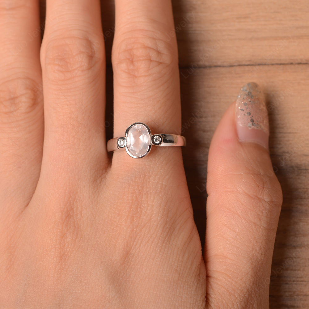 Vintage Rose Quartz Ring Oval Bezel Set Ring - LUO Jewelry