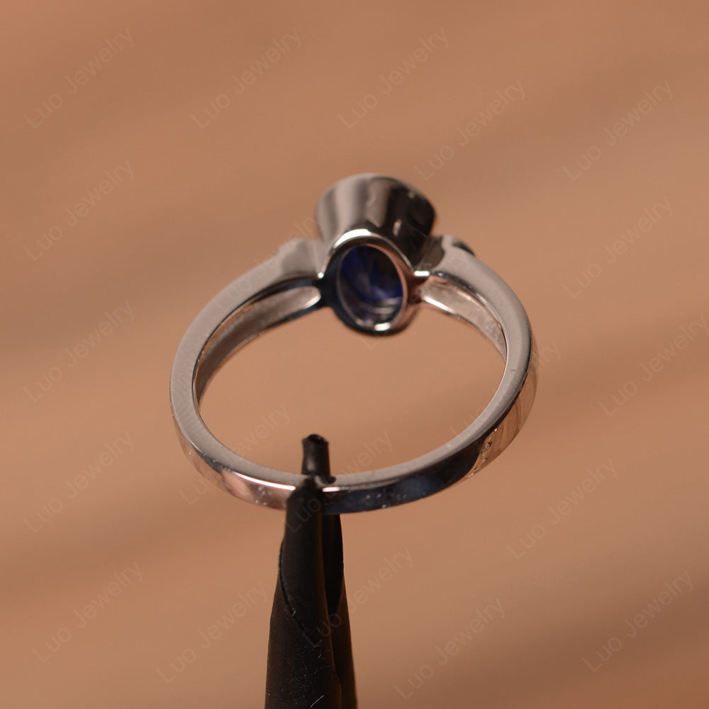 Vintage Lab Sapphire Ring Oval Bezel Set Ring - LUO Jewelry