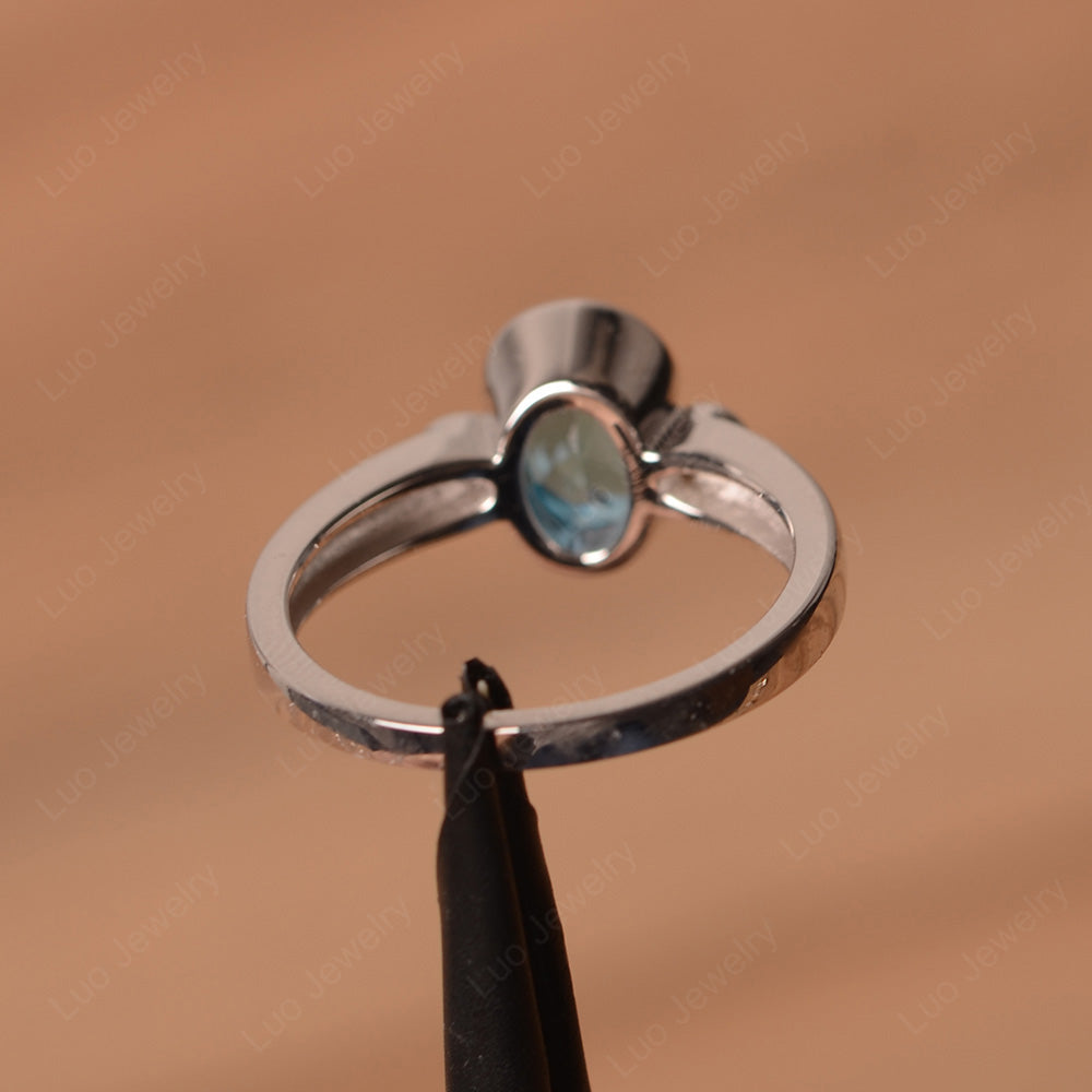 Vintage Swiss Blue Topaz Ring Oval Bezel Set Ring - LUO Jewelry