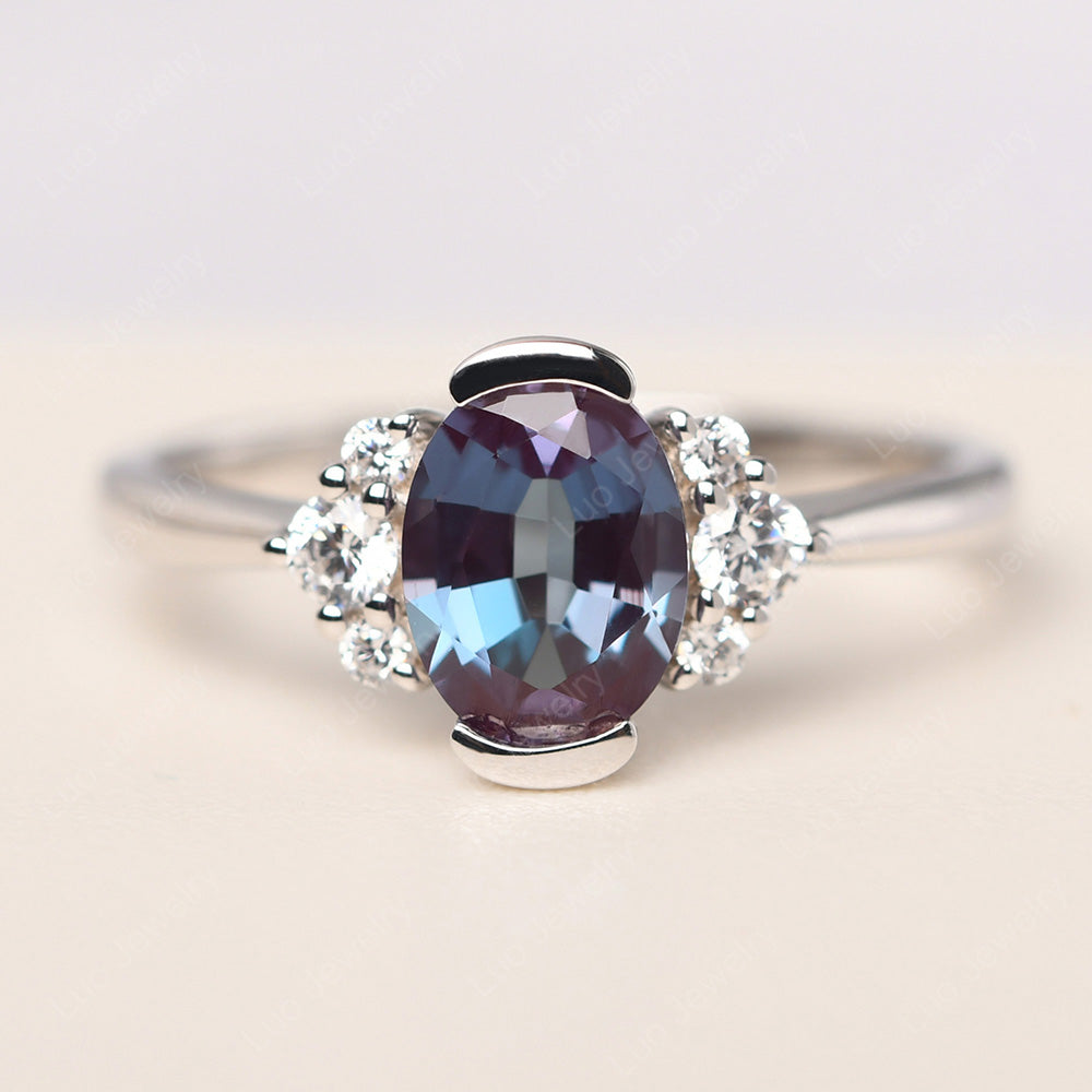 Oval Half Bezel Set Alexandrite Engagement Ring - LUO Jewelry