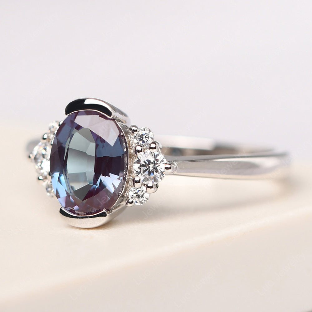 Oval Half Bezel Set Alexandrite Engagement Ring - LUO Jewelry