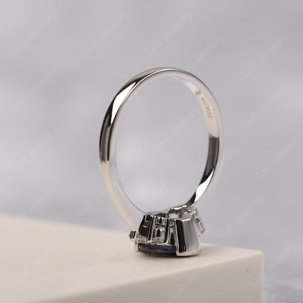 Oval Half Bezel Set Alexandrite Engagement Ring - LUO Jewelry