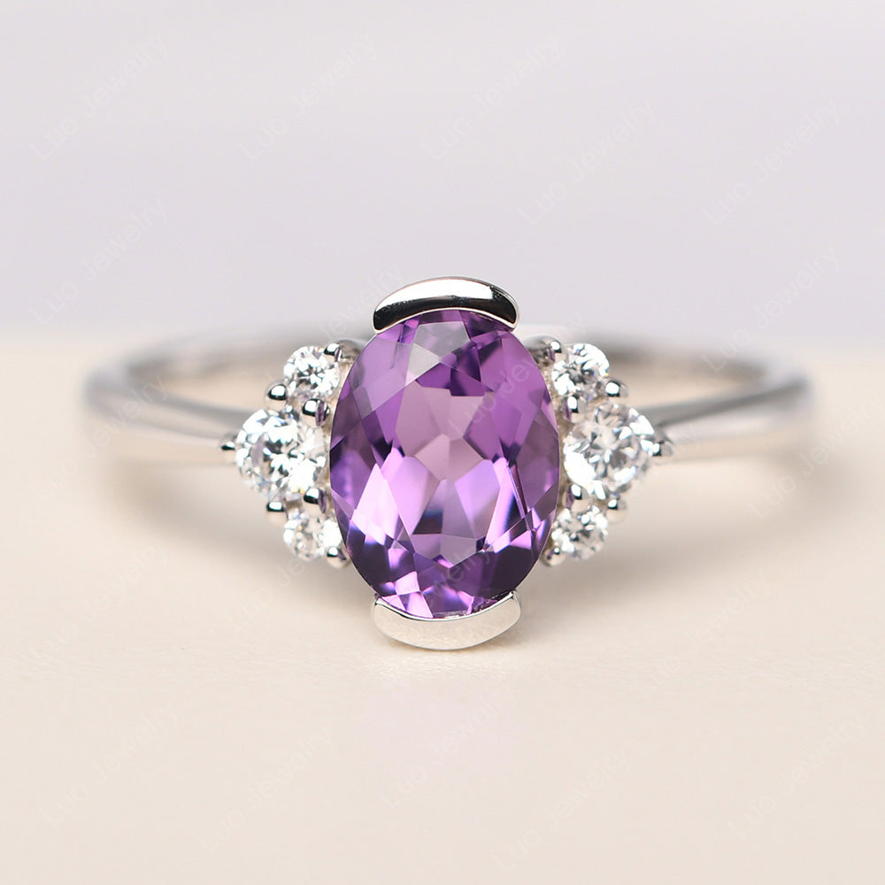 Oval Half Bezel Set Amethyst Engagement Ring - LUO Jewelry