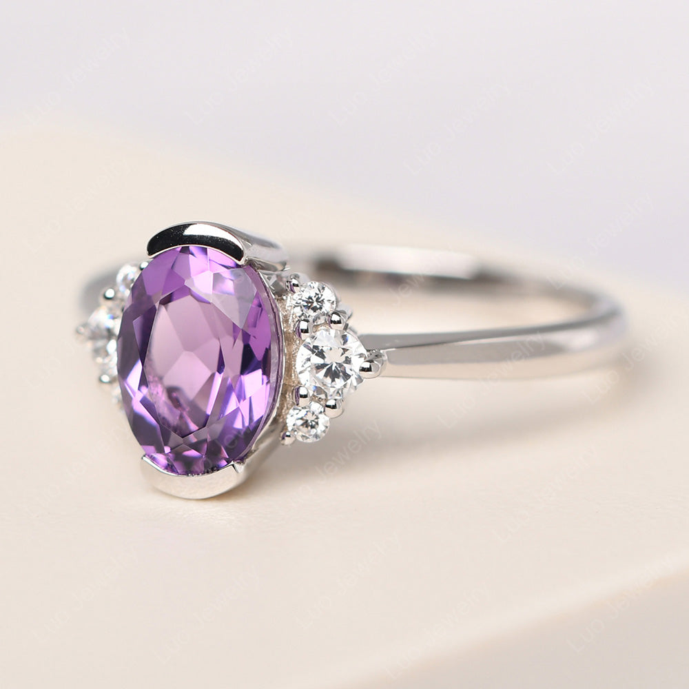 Oval Half Bezel Set Amethyst Engagement Ring - LUO Jewelry