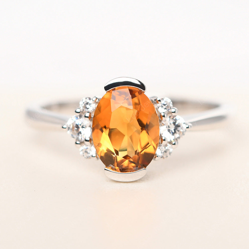 Oval Half Bezel Set Citrine Engagement Ring - LUO Jewelry