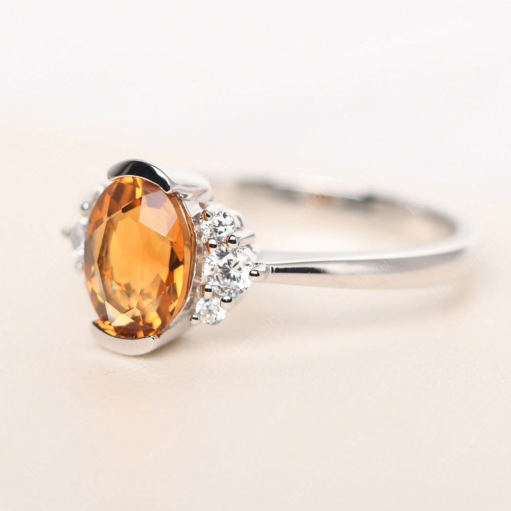 Oval Half Bezel Set Citrine Engagement Ring - LUO Jewelry