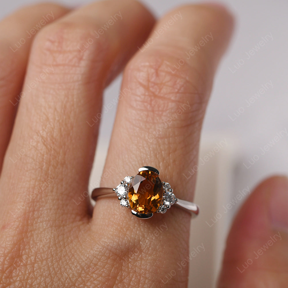 Oval Half Bezel Set Citrine Engagement Ring - LUO Jewelry