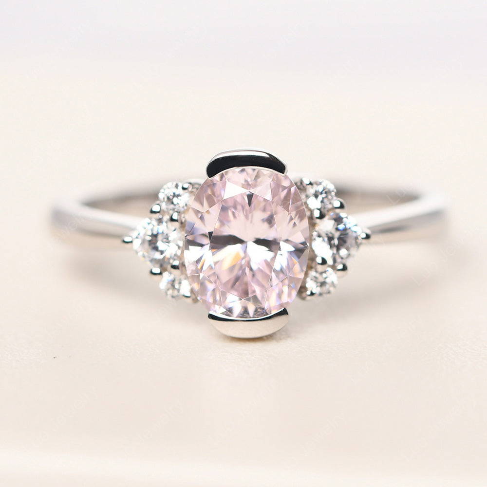 Oval Half Bezel Set Cubic Zirconia Engagement Ring - LUO Jewelry