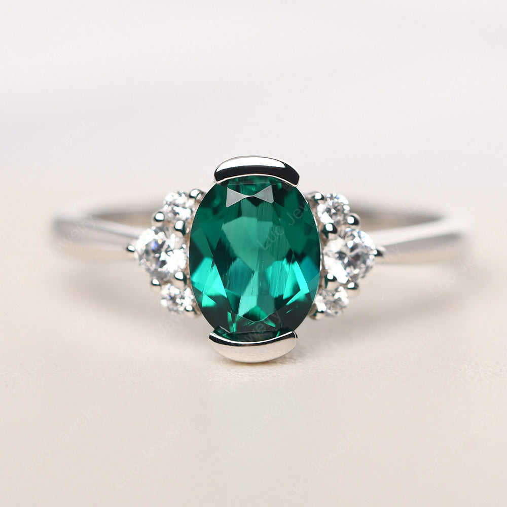 Oval Half Bezel Set Emerald Engagement Ring - LUO Jewelry