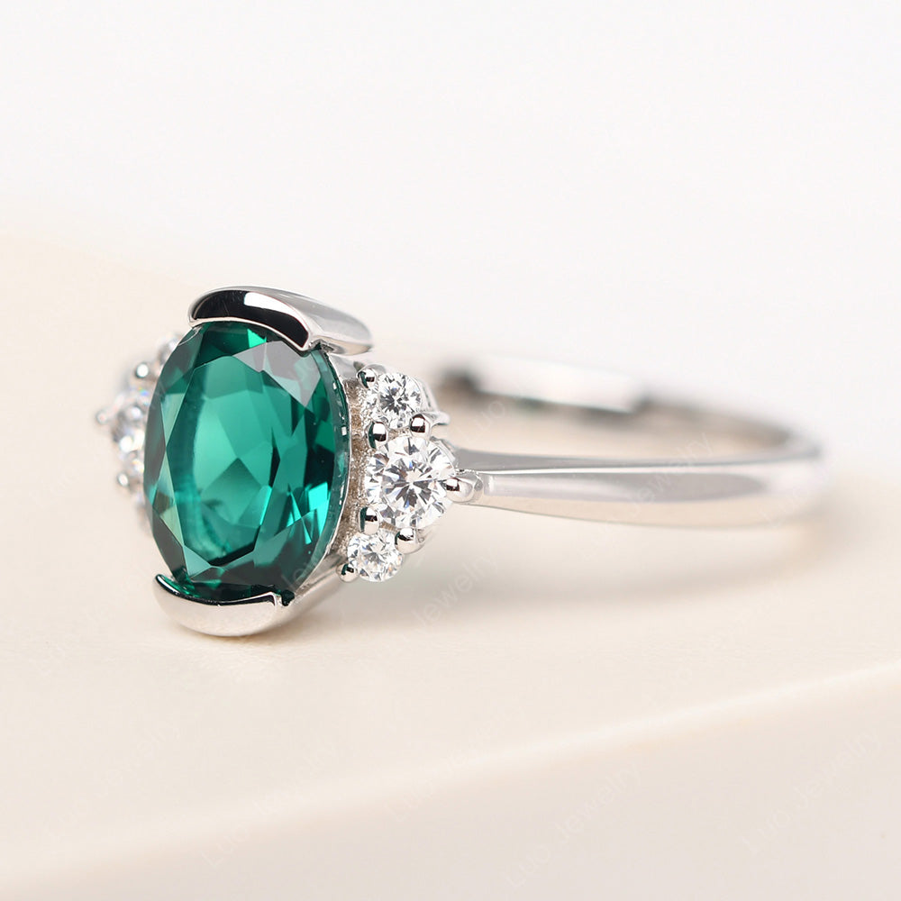 Oval Half Bezel Set Emerald Engagement Ring - LUO Jewelry