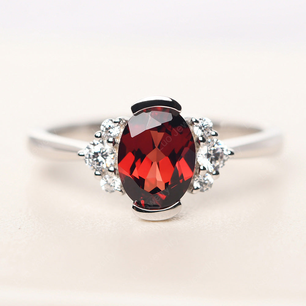 Oval Half Bezel Set Garnet Engagement Ring - LUO Jewelry