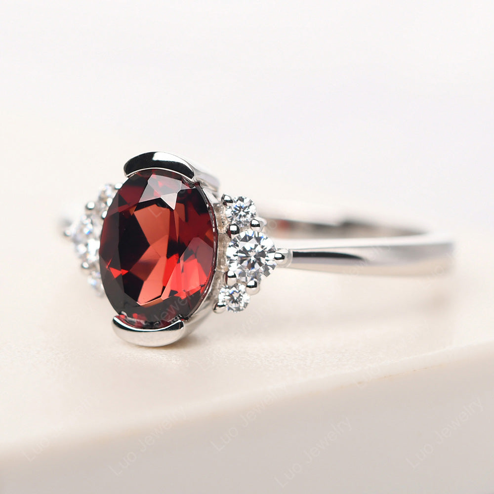 Oval Half Bezel Set Garnet Engagement Ring - LUO Jewelry