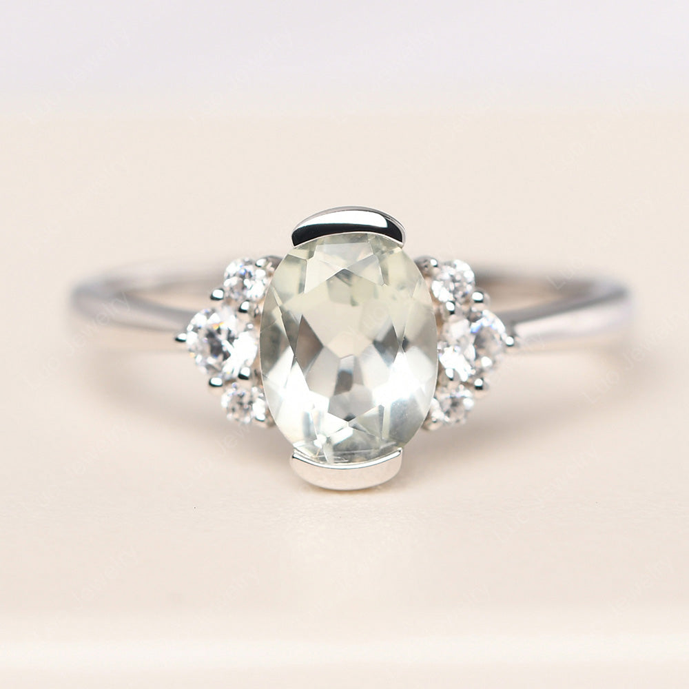 Oval Half Bezel Set Green Amethyst Engagement Ring - LUO Jewelry