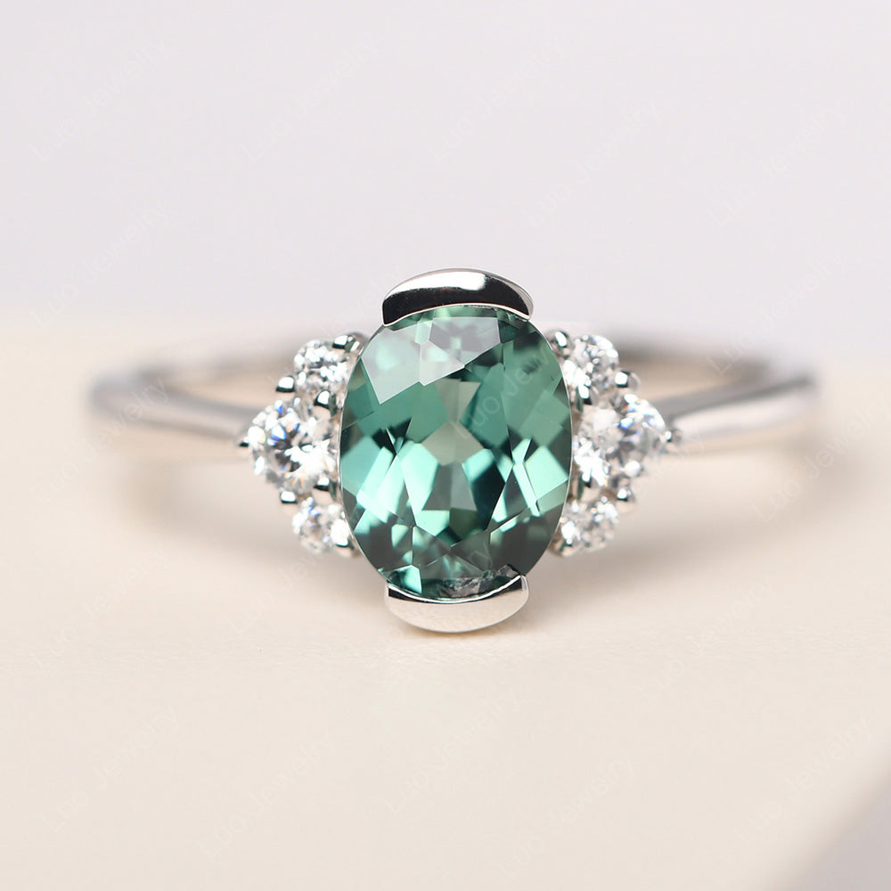 Oval Half Bezel Set Green Sapphire Engagement Ring - LUO Jewelry