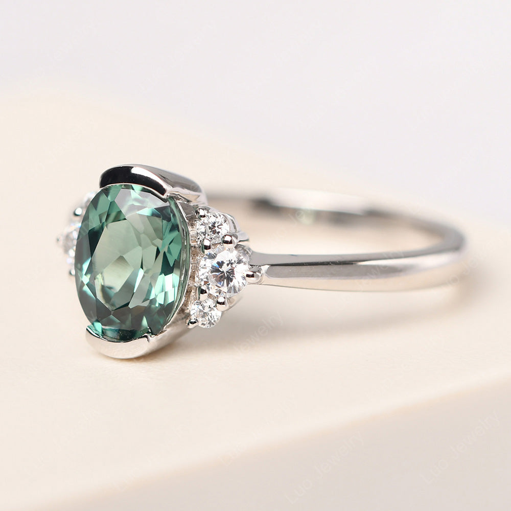 Oval Half Bezel Set Green Sapphire Engagement Ring - LUO Jewelry