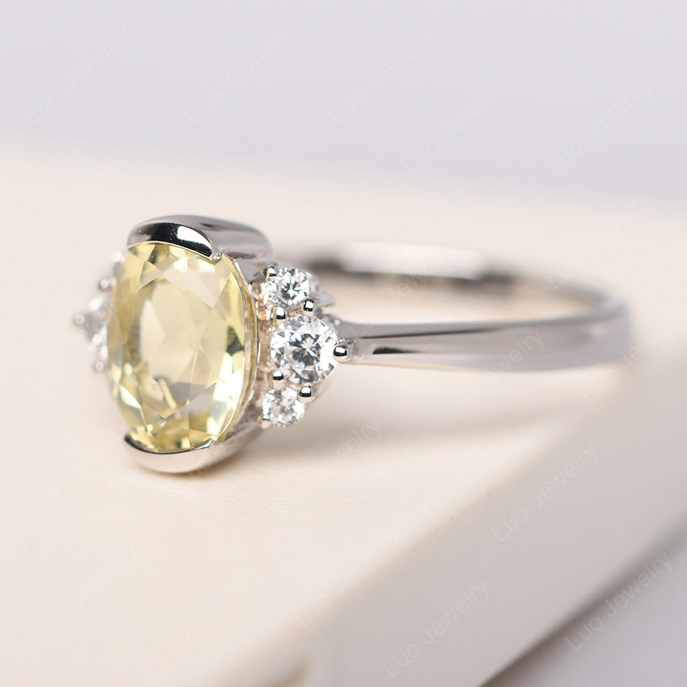 Oval Half Bezel Set Lemon Quartz Engagement Ring - LUO Jewelry