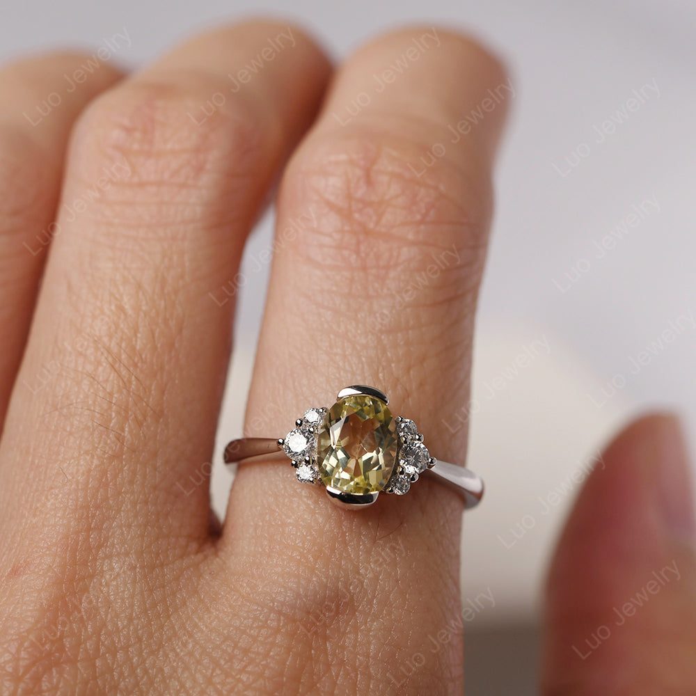 Oval Half Bezel Set Lemon Quartz Engagement Ring - LUO Jewelry