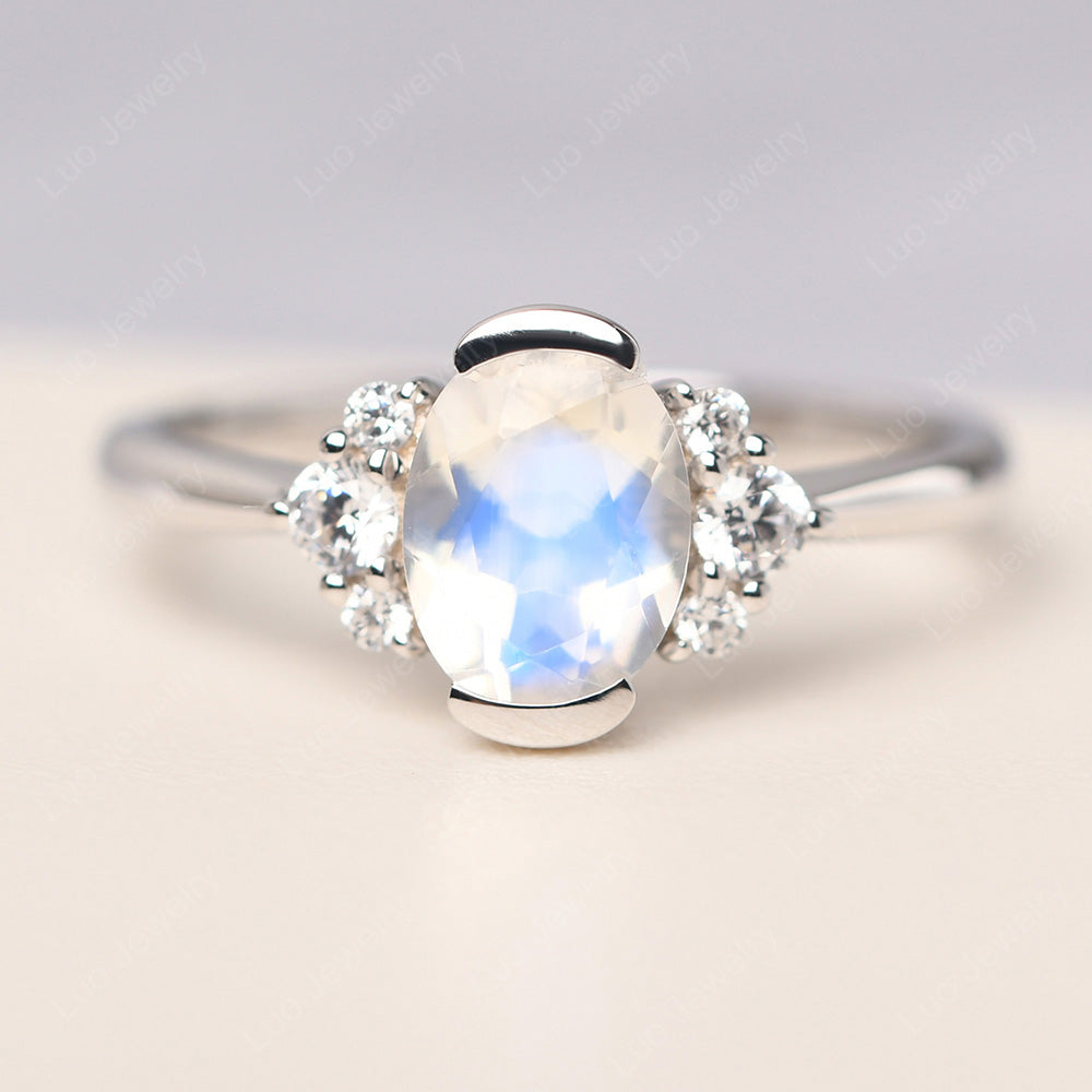 Oval Half Bezel Set Moonstone Engagement Ring - LUO Jewelry