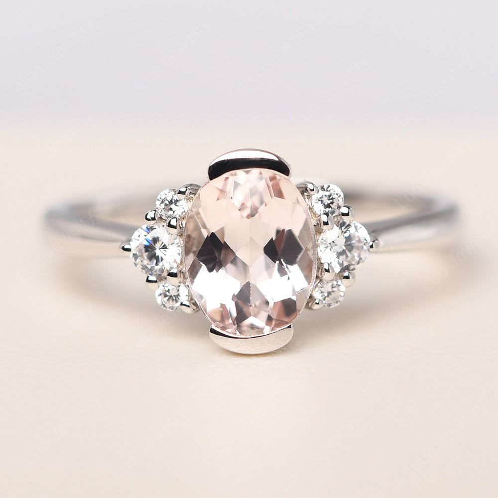 Oval Half Bezel Set Morganite Engagement Ring - LUO Jewelry