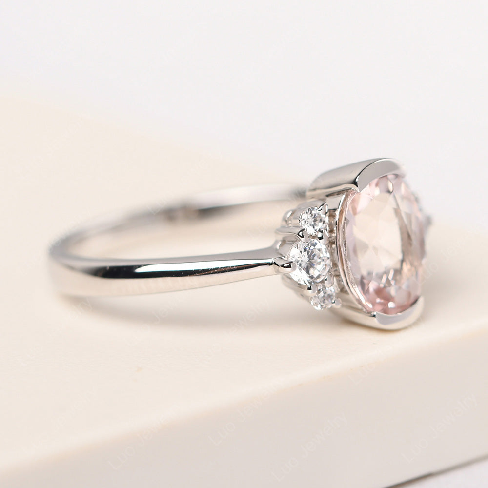 Oval Half Bezel Set Morganite Engagement Ring - LUO Jewelry