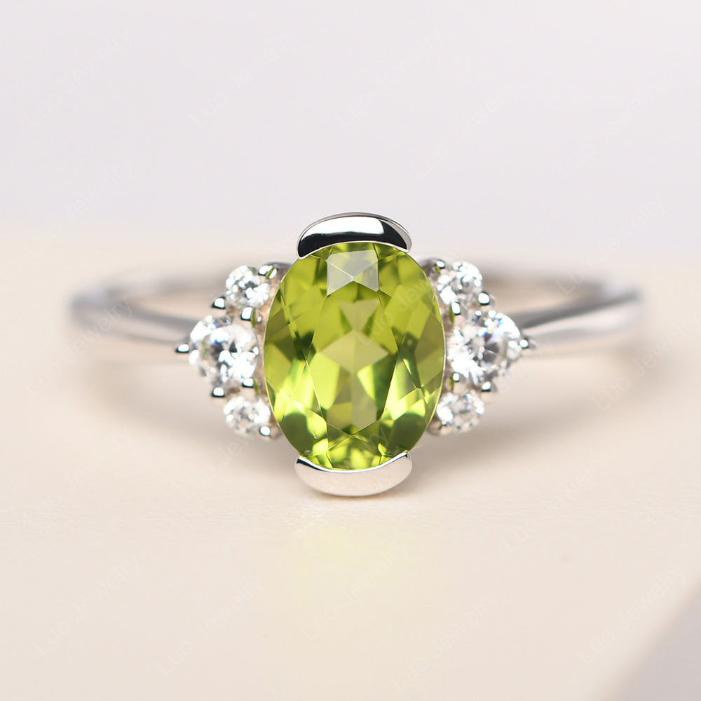 Oval Half Bezel Set Peridot Engagement Ring - LUO Jewelry