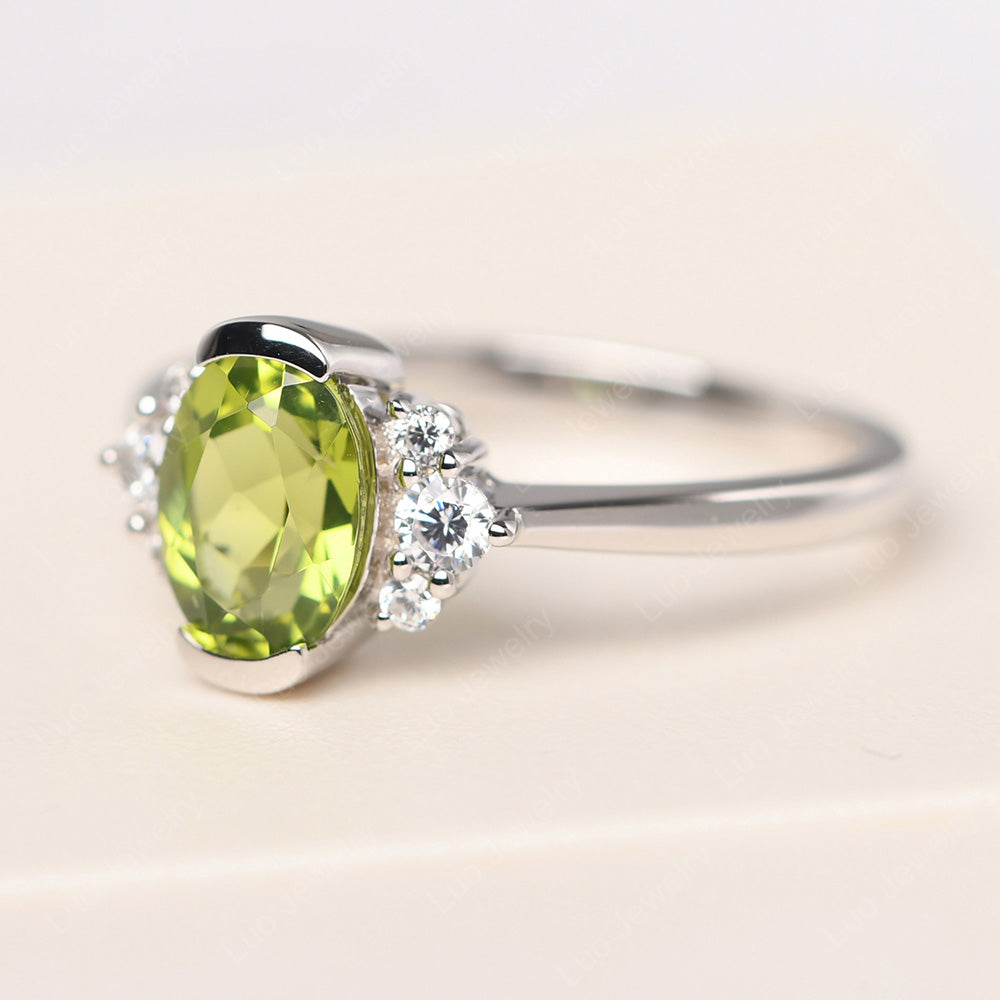 Oval Half Bezel Set Peridot Engagement Ring - LUO Jewelry