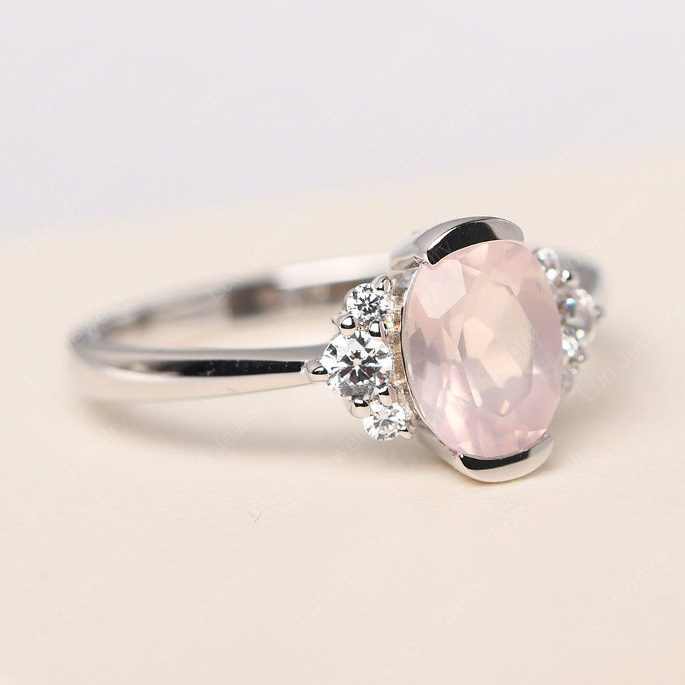 Oval Half Bezel Set Rose Quartz Engagement Ring - LUO Jewelry