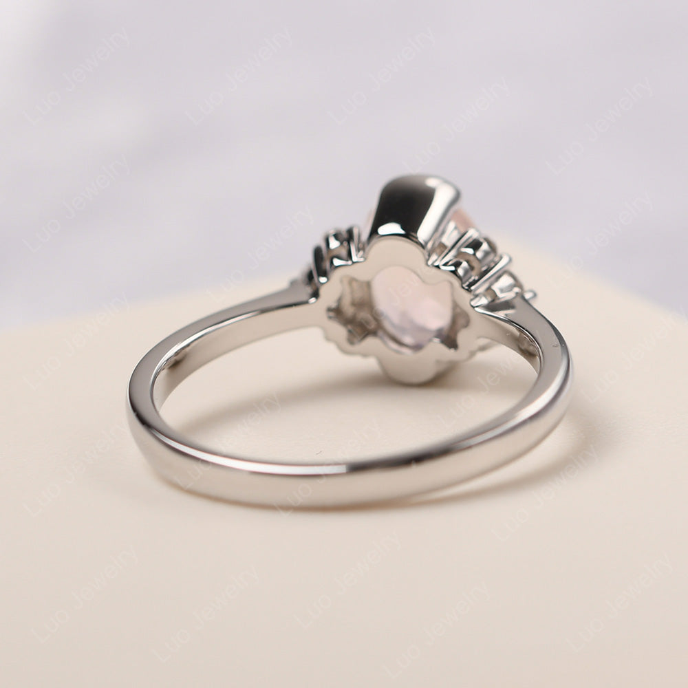 Oval Half Bezel Set Rose Quartz Engagement Ring - LUO Jewelry