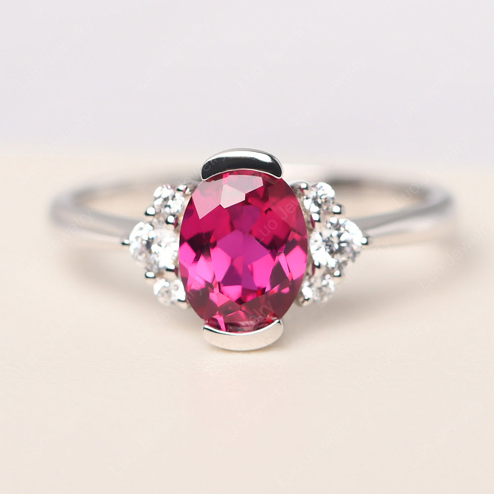 Oval Half Bezel Set Ruby Engagement Ring - LUO Jewelry
