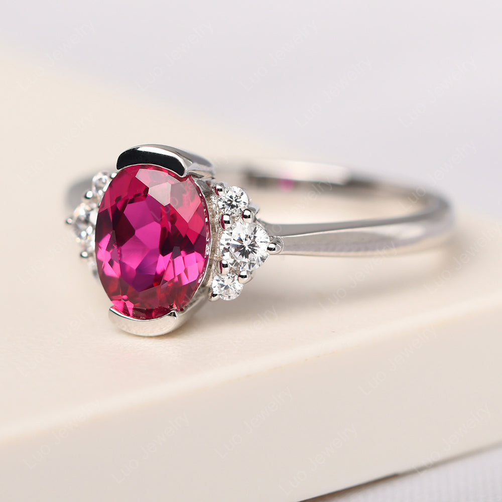 Oval Half Bezel Set Ruby Engagement Ring - LUO Jewelry