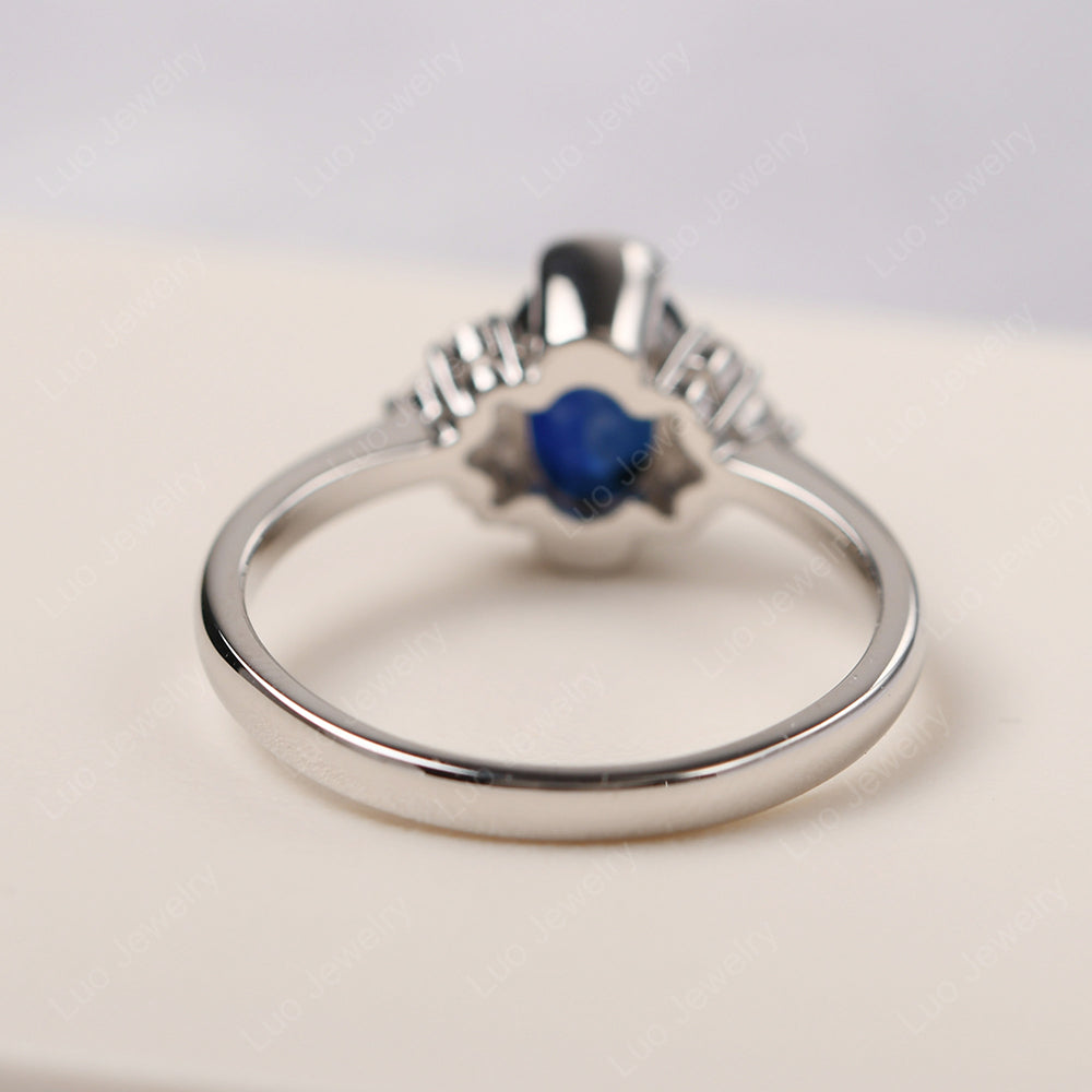 Oval Half Bezel Set Lab Sapphire Engagement Ring - LUO Jewelry