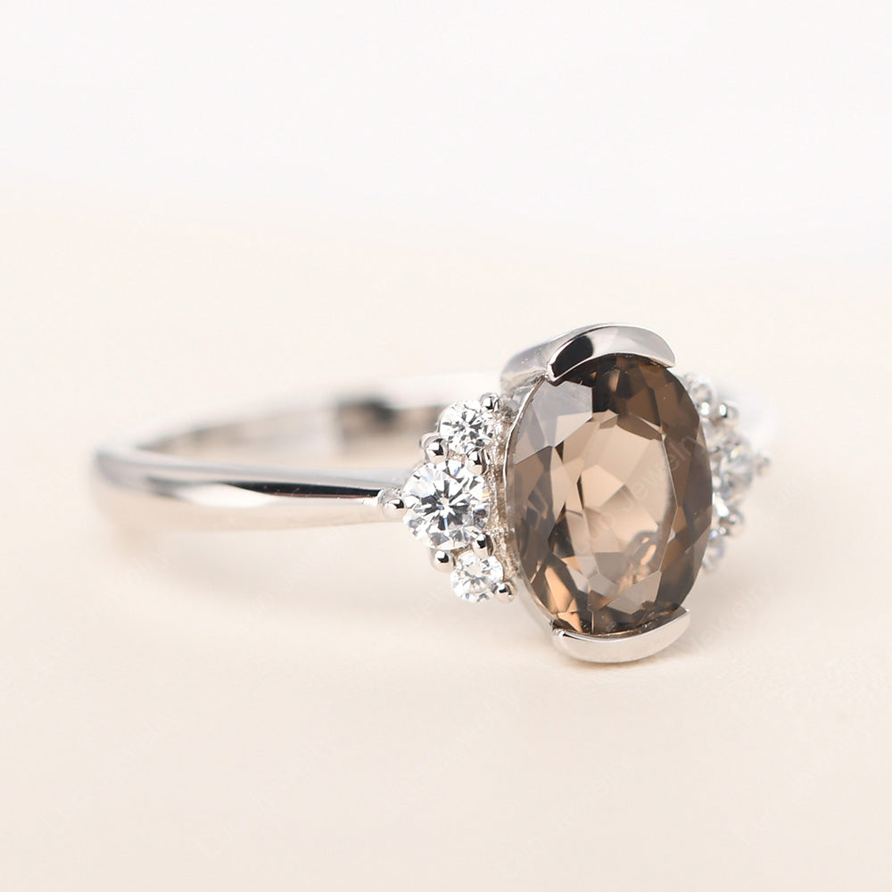 Oval Half Bezel Set Smoky Quartz  Engagement Ring - LUO Jewelry