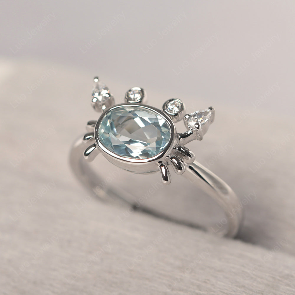 Crab Aquamarine Engagement Ring Sterling Silver - LUO Jewelry