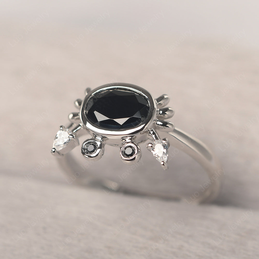 Crab Black Spinel Engagement Ring Sterling Silver - LUO Jewelry