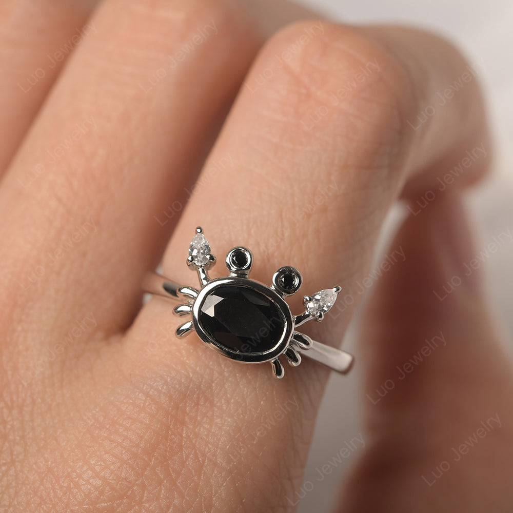 Crab Black Spinel Engagement Ring Sterling Silver - LUO Jewelry