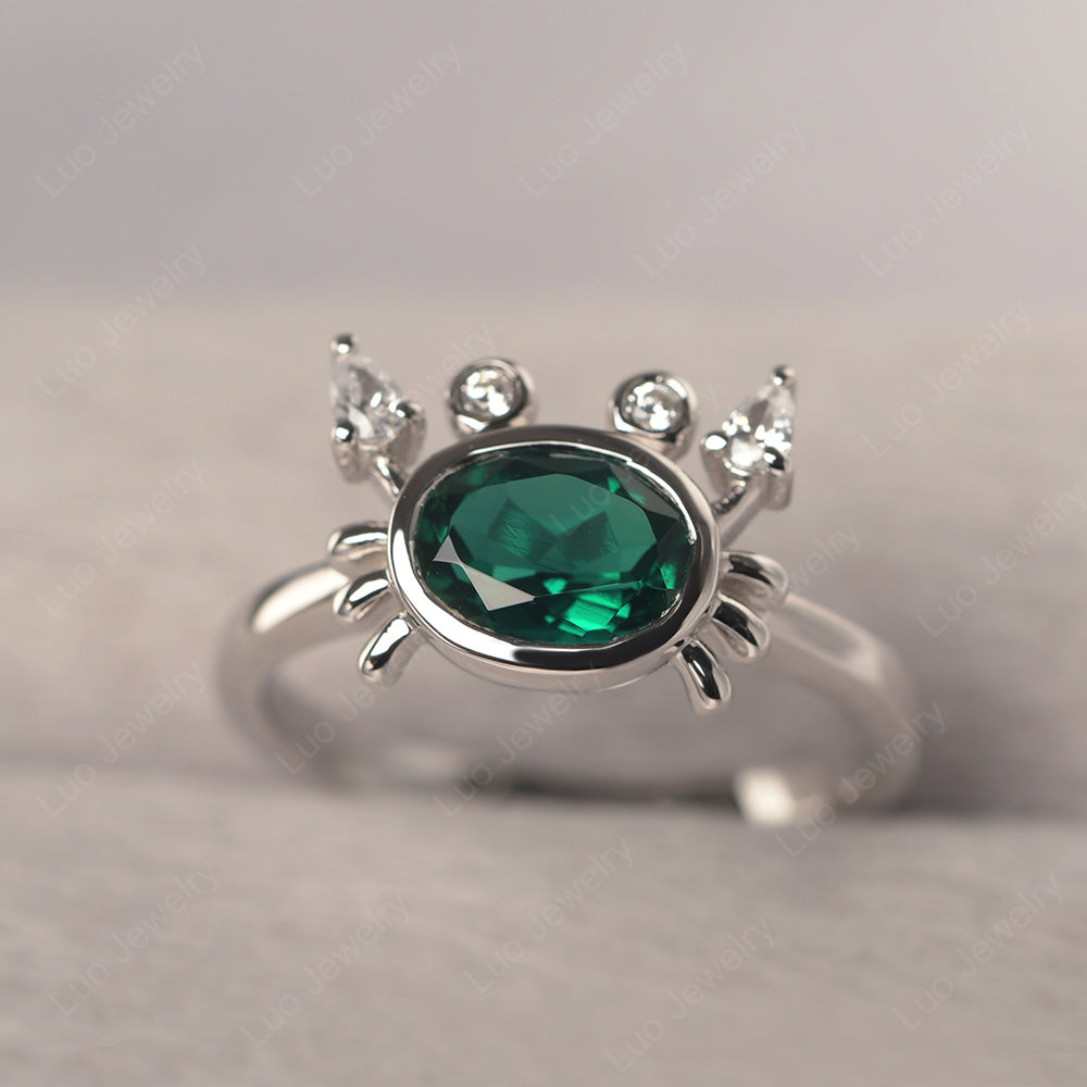 Crab Lab Emerald Engagement Ring Sterling Silver - LUO Jewelry