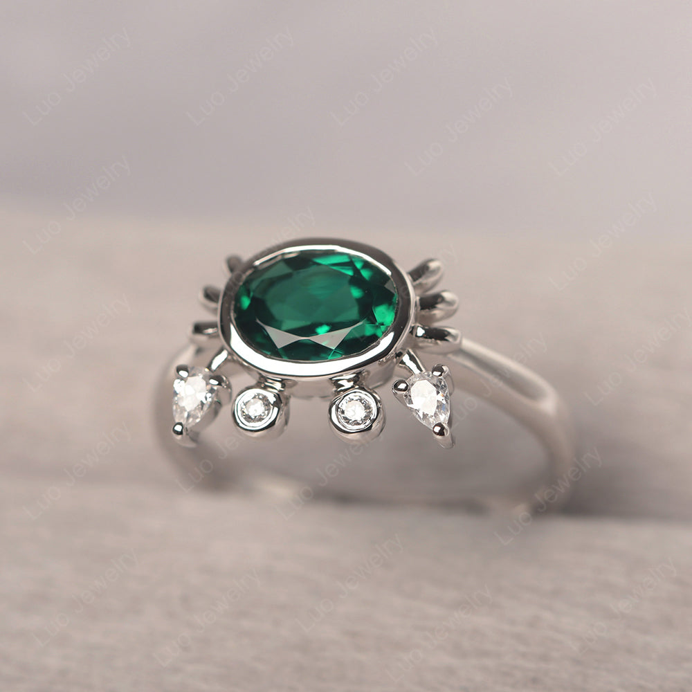 Crab Lab Emerald Engagement Ring Sterling Silver - LUO Jewelry