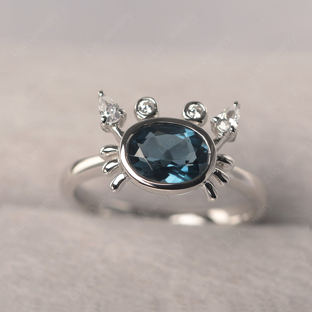 Crab London Blue Topaz Engagement Ring Sterling Silver - LUO Jewelry