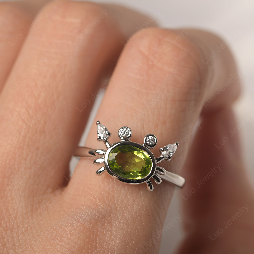 Crab Peridot Engagement Ring Sterling Silver - LUO Jewelry