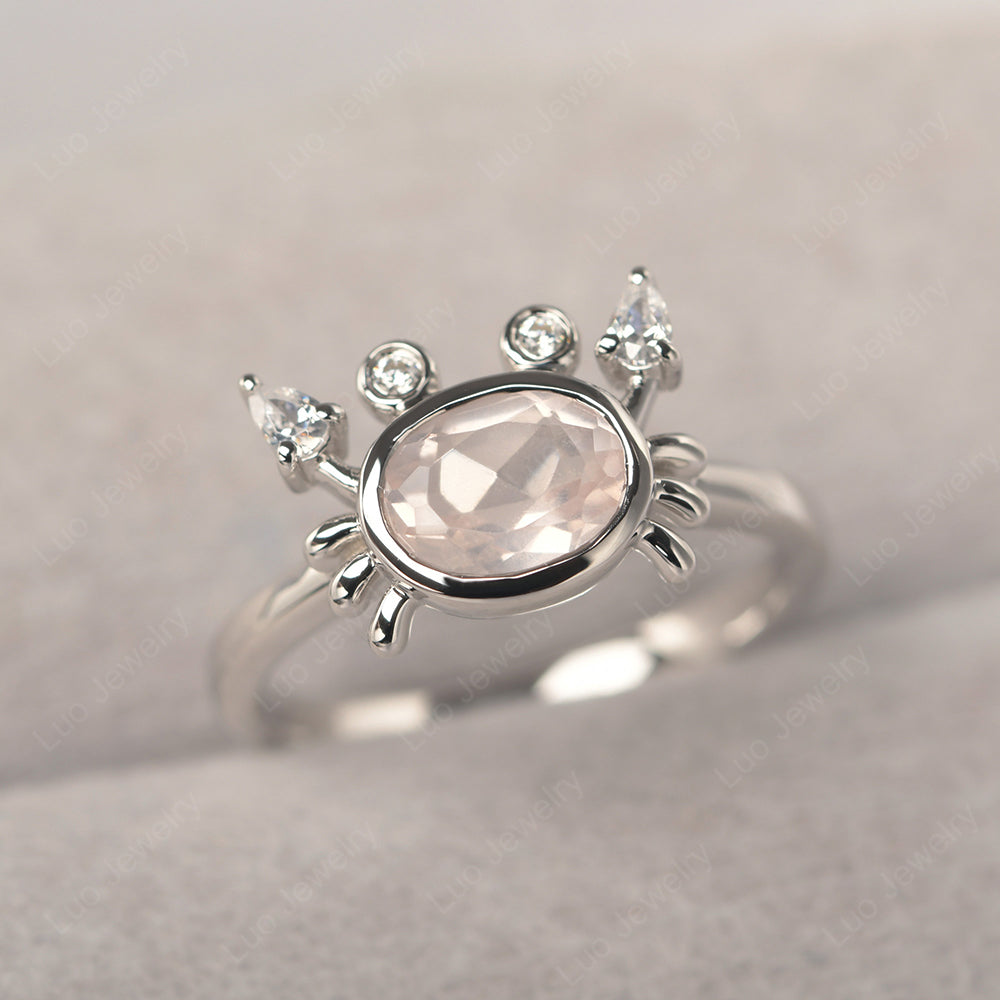 Crab Rose Quartz Engagement Ring Sterling Silver - LUO Jewelry