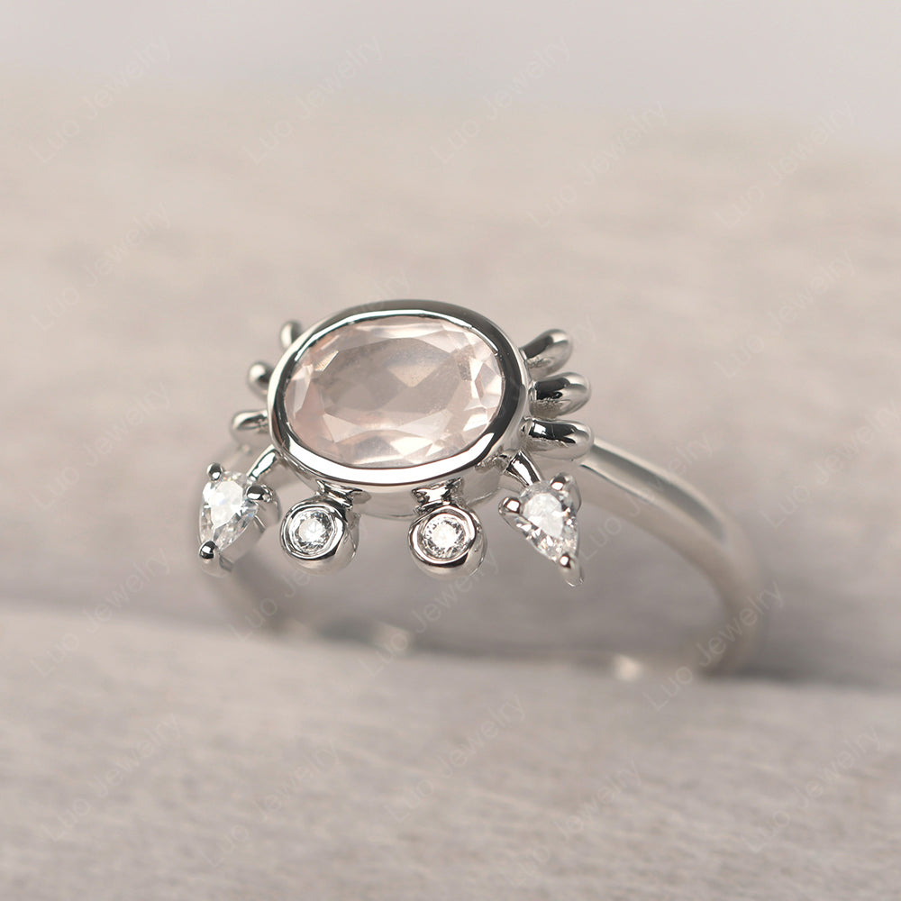 Crab Rose Quartz Engagement Ring Sterling Silver - LUO Jewelry