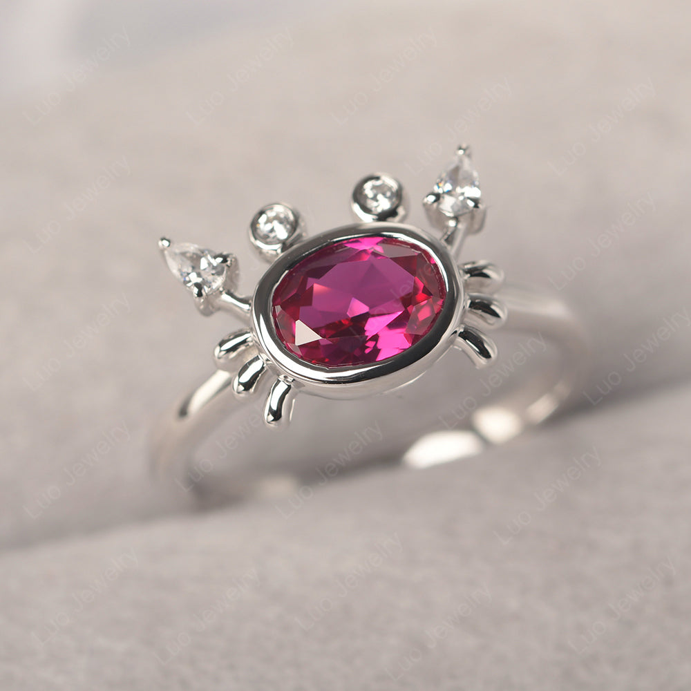 Crab Ruby Engagement Ring Sterling Silver - LUO Jewelry